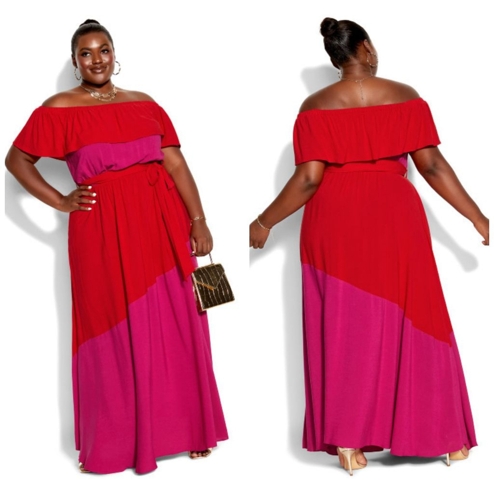 CITY CHIC COLORBURST FUCHSIA MAXI DRESS SIZE 18